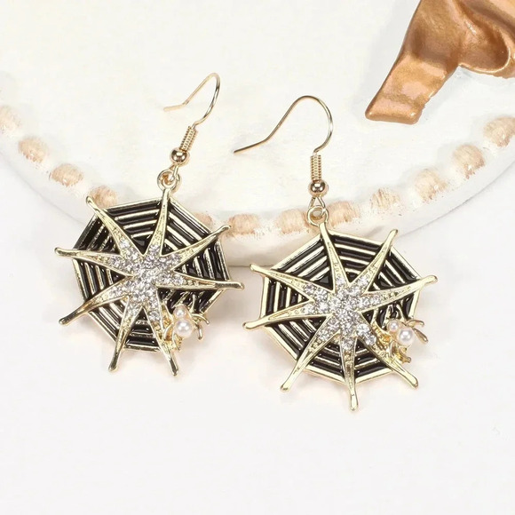NWOT Halloween Earrings Dangle Spider Rhinestone - Picture 1 of 1